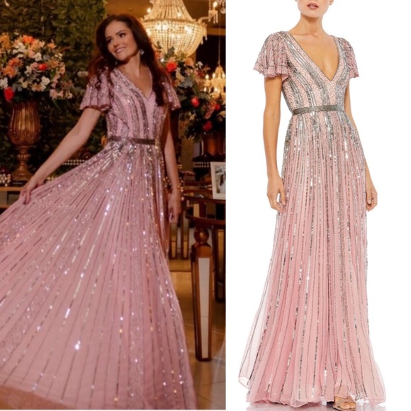 Mac Duggal Dresses & Skirts - NWT Mac Duggal 5444 Deep V-Neck Rose Pink Sequin Long Gown
